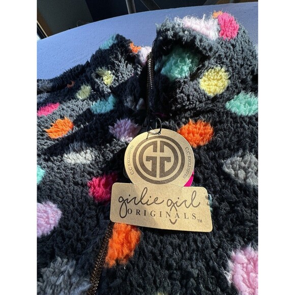 XL Girlie Girl CC Sherpa Pullover Jacket 1/4 Zip Up Black Polka Dot SIZE XL -NEW - Picture 4 of 11